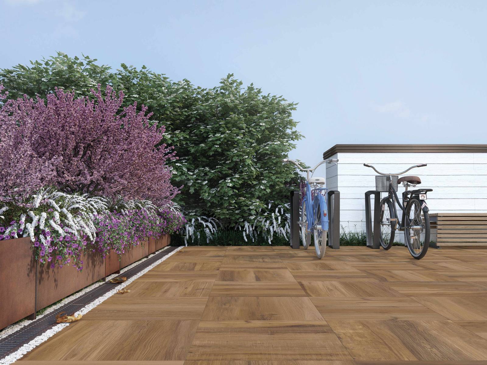 Terrasse imitation bois en carrelage 2 cm pour pose sur plots dans le Vaucluse