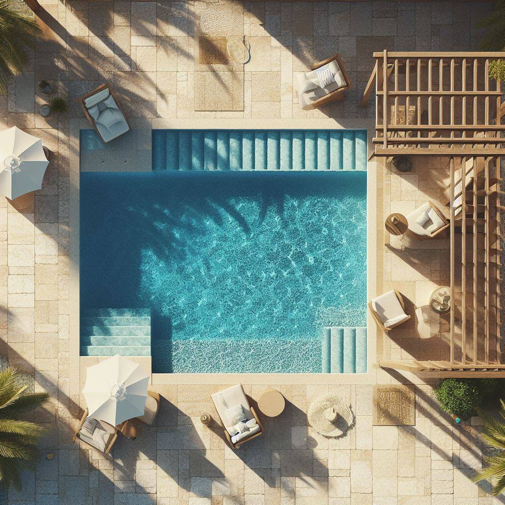 Tour de piscine en travertin