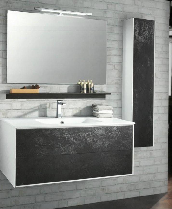 Meuble salle de bain moderne facade bois gris vasque simple