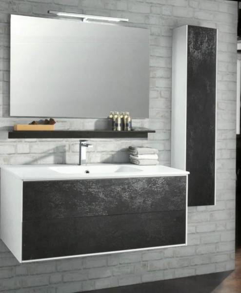 Meuble salle de bain moderne facade bois gris vasque simple